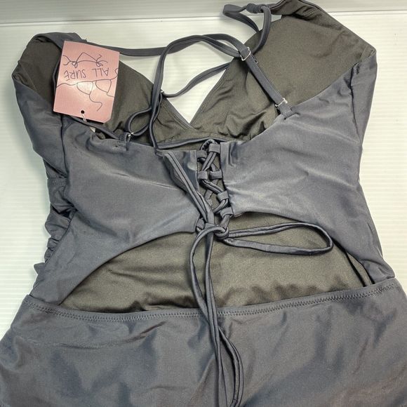 NEW All Sure Women One Piece Bathing Suit Black Size XXL Open Back Ruched Tummy - Picture 10 of 14